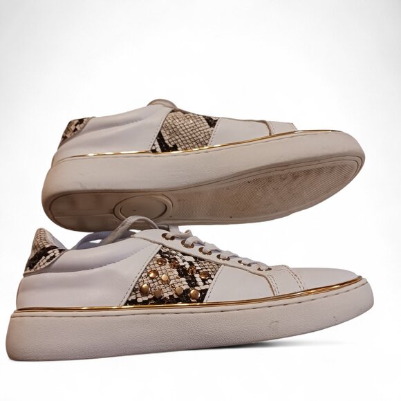 Steve Madden White Gold Studded Snakeskin Fashion Vegan Sneakers Size 6.5 - Picture 14 of 15